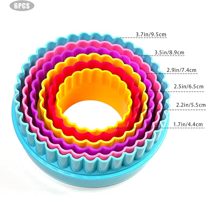 Cookie Biscuit Cutter Set, Two Side Cookie Cutters Plastic Set Multi-size Cake Fruit Vegetable Shapes Cutter Random color (Round Shaped, 6 Pack)