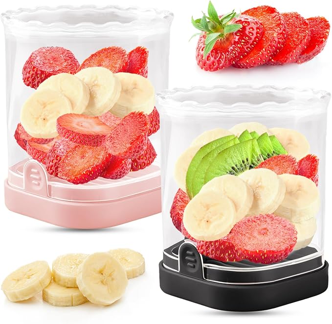 Creative Strawberry Slicer, Detachable Cutter with Push Plate (Black+Pink)