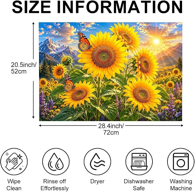 Sunflower Butterfly Stove Top Cover for Electric Stove, 28x20 In | Heat-resistant non-slip mat holds hot cookware; glass cooktop protector, dish drying, ironing pad; farmhouse kitchen decor