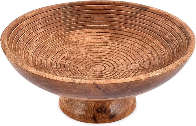 FRUIT BOWL Mango Wood Round Shaped Serving Bowl For Fruit,Dessert Platter Tray Dish Kitchen Dining Fruit,Dessert,Snack (12" x 12" x 5")
