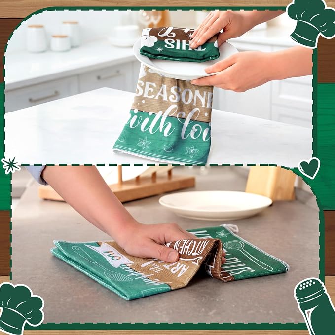4 Pcs Retro Earthy Kitchen Towels Funny Hand Tea Dishcloths Gifts | Absorbent Dish Towels Decorative Funny Hand Tea Dishcloths with Hanging Loop for Home Housewarming Gift Decor Accessories