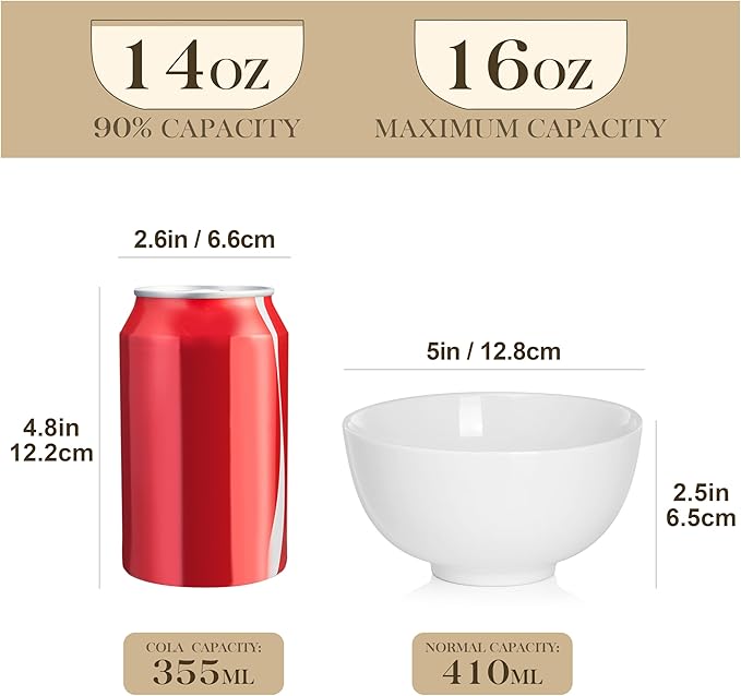 MALACASA 14 Oz Small Ceramic Bowls Set of 8, White Porcelain Bowl for Rice | Perfect for children, dessrt, Side dishes, rice, & ice cream; scratch-resistant, stackable, microwave, oven & dishwasher safe