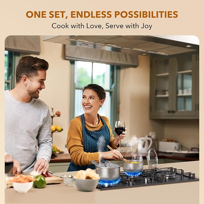 PekGema 3QT Saucepan w/Glass Strainer Lid, Tri-Ply Stainless Steel | Tri-Ply Stainless Steel;Dual Spouts&Strainer Holes;Measurement Marks;Dishwasher Safe;Oven Safe 500°F;All Stovetops