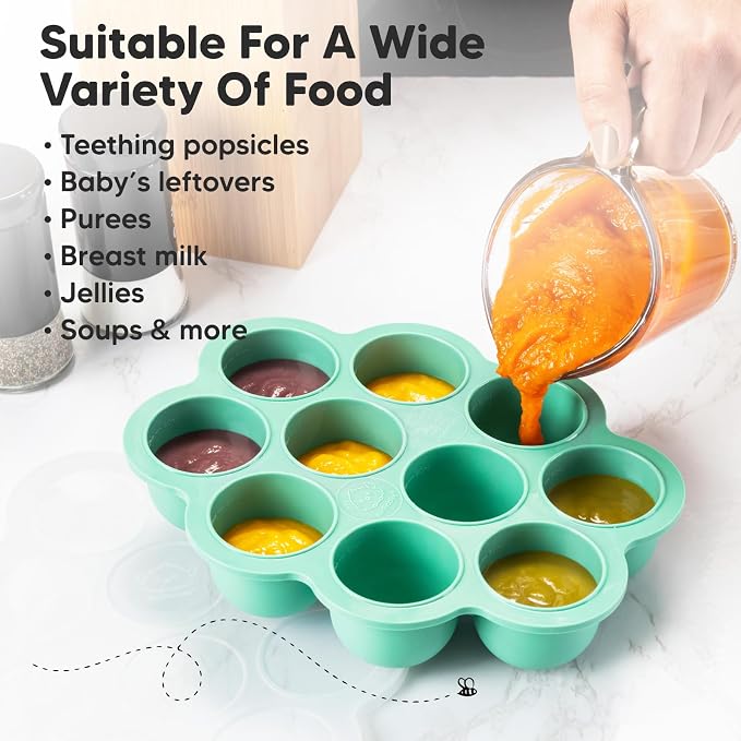 KeaBabies Silicone Food Freezer Trays with Lid, 2oz x 10 Pods(Alpine Green) | Baby Food Storage Containers, Easy Puree Meal Prep, Breast Milk Silicone Freezer Molds, Dishwasher, Microwave Safe, BPA-Free