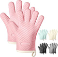 MAD SHARK Silicone Oven Mitts with Fingers Heat Resistant 450°F in Kitchen | Waterproof & Non-Slip Oven Gloves,Cotton Lined Silicone Kitchen Mitts for Baking Cooking Barbecue,Women (Pink)