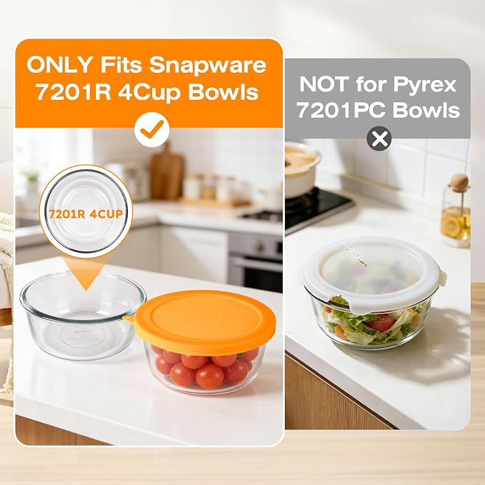 Silicone Lids Replacement for Snapware 7201R 4 Cup Round Glass Storage Containers (Containers Not Included) (Mix - 4 Pack)