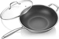 12.5-Inch Hybrid Stainless Steel Wok Pan with Lid, Laser-Textured Nonstick Stir Fry Pan, PFOA-Free, Induction Compatible, Oven & Dishwasher Safe for All Cooktops