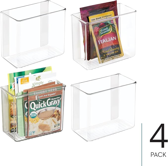 iDesign Adhesive Organizer Bin, Set of 4, Clear | Damage-Free Hanging, For Kitchen, Bathroom, or Office