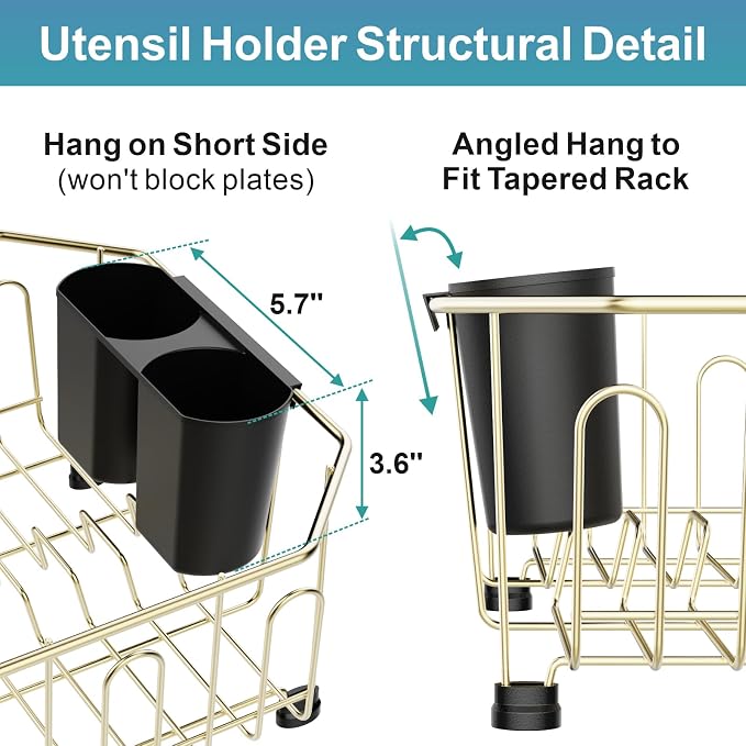 Small in Sink Dish Drying Rack - Stainless Steel for RV Kitchen | Compact Design for Apartments, Angled Corners Fit Square & Round Sinks, Utensil Holder, Cup Hooks, 1-2 Person, 11.6" x 13.4"