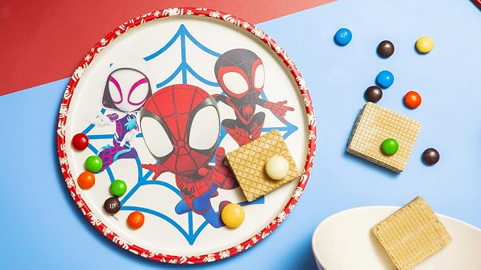 Zak Designs Marvel Spider-Man Dinnerware Set for Kids Includes 8" Plate, 6" Bowl, and 10oz Tumbler, Durable and Sustainable Melamine Bamboo Material (3-Piece Set, Spidey and His Amazing Friends)