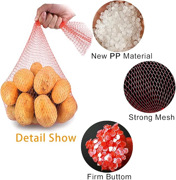 TEMUCY Plastic Mesh Produce Bags, 24 Inch Seafood Boil Bags for Crawfish Crab Shellfish Cooking (Red-100PCS)