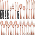 36 Pcs Rose Gold Silverware Set with Steak Knives, Stainless Steel Flatware Cutlery Set for 6, Kitchen Tableware Sets, Utensil Sets for Home and Restaurant, Dishwasher Safe