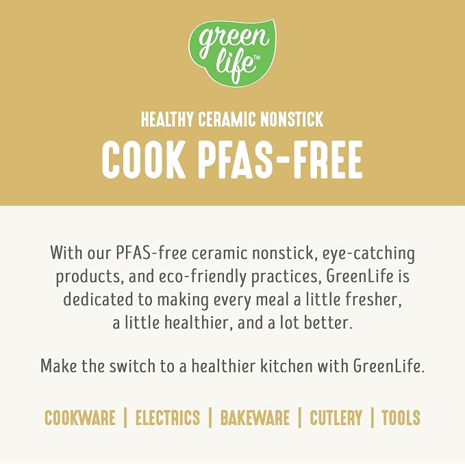 GreenLife 16 Piece Ceramic Nonstick Pots & Pans Cookware Set, Yellow | PFAS-Free Nonstick Coating, Stockpot, Frying Pans, Saucepans, Sauté Pan, Stay-Cool Handles, Dishwasher & Oven Safe up to 350F