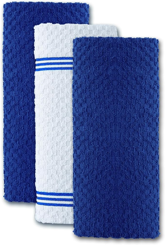 Infinitee Xclusives Kitchen Towels - 3 Pack - Cotton Dish Towel |15" x 25"| | 100% Cotton, Highly Absorbent Tea Towels - Lint Free, Soft, Durable & Quick Dry, Ideal for Drying Dishes & Kitchen Cleaning