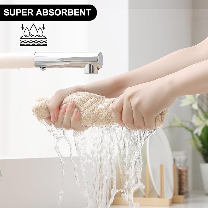 Homaxy 10 Pack 100% Cotton Kitchen Towels and Dishcloths Set, Beige | 12 x 12 Inches and 13 x 28 Inches Kitchen Towels Set, Ultra Soft Absorbent Dish Cloths for Washing Dishes