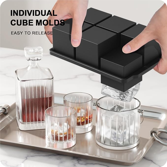 VLM 3 Packs Large Ice Cube Molds with Stackable Lid,Silicone Ice Cube Tray for Freezer,Big Square Ice Tray for Whiskey,Cocktails,Bourbon and Soups