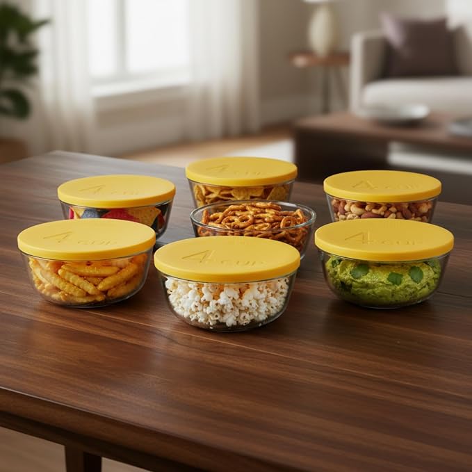 Yodecy Silicone Bowl Lids fit Pyrex Glass Bowls 7201-PC 4 Cup, Yodecy Silicone Bowl Lids fit Anchor Hocking Glass Bowls 7201-PC 4 Cup,Replacement Lids(2 Pack Yellow)