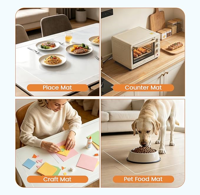 Clear Silicone Mats for Kitchen Counter Protection, 23.6 x 15.7in | Silicone heat resistant mat for kitchen counter, easy to clean, non-slip, transparent kitchen countertop protector mat
