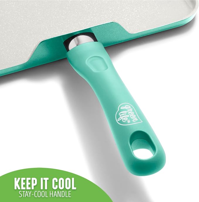 GreenLife Soft Grip Healthy Ceramic Nonstick, 11" Griddle Pan, PFAS-Free, Dishwasher Safe, Turquoise