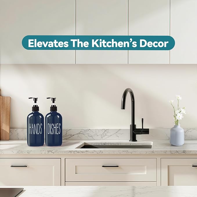 COHOSEGE Glass Soap Dispenser Set 2 Pack,16 Oz Dish Soap Dispenser for Kitchen Sink,Blue Kitchen Accessories and Kitchen Decor,Blue Decorations and Kitchen Utensils for Kitchen