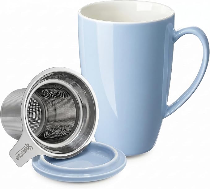 Sweese 15 OZ Porcelain Tea Mug with Infuser and Lid, Loose Leaf Tea Cup, Gifts for Tea Lover, Lilac