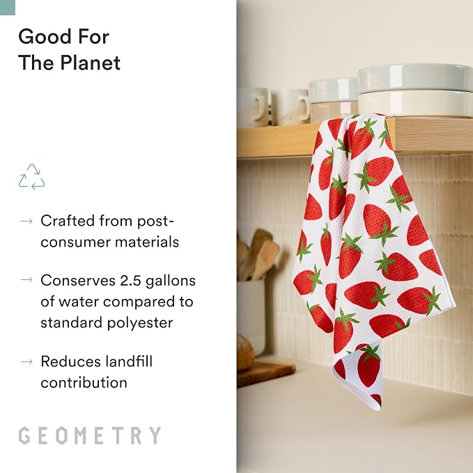 GEOMETRY Spring Kitchen Towels - Quick Dry Microfiber Cloth Spring & Summer Dish Towels for Kitchen Drying - Premium Quick Dry Towel - Strawberry Shortcake Lines, 18" x 30" - 1-Pack