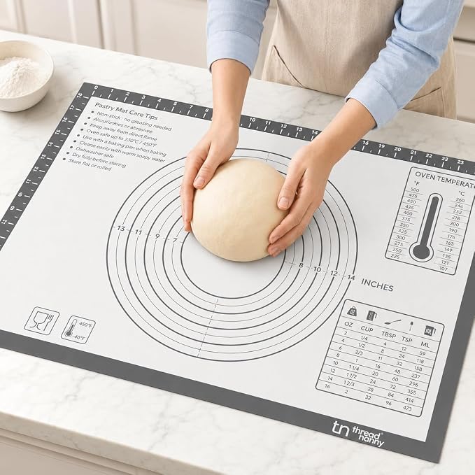 XL Silicone Pastry Mat for Baking Dough Mat, Extra Large 28x20 inches Grey | Non-Stick & Non-Slip Dough Mat for Rolling Out with Measurements, Bread, Pizza, Pie Crust, Cookies, Fondant Oven Safe