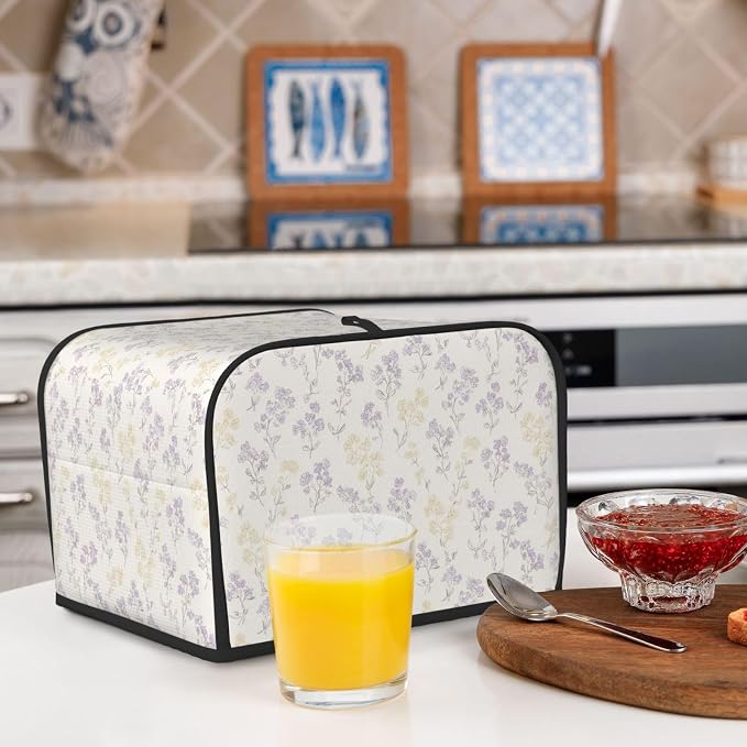4 Slice Toaster Cover Pastel Flower Pattern Dust Proof Washable Kitchen Appliance Cover with Pocket, Oxford Fabric Countertop Toaster Protector for Standard Toasters Small Appliances