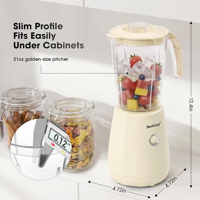 Blenders for Kitchen, 21oz Smoothie Blender, 350 Watt, Ivory | Space Saving, Quiet 70dB, Leakproof & BPA-Free Jar, Easy to Clean, 6 Blades, Blender for Smoothies, Juice and Protein Shakes
