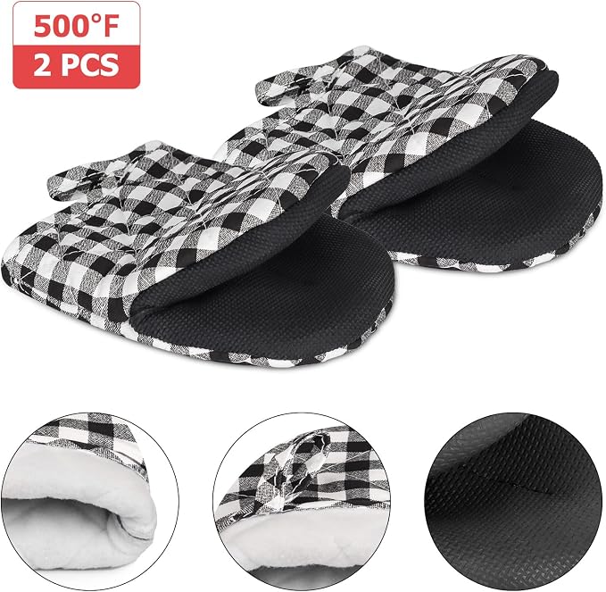 Goldmeet Mini Oven Mitts 2-Pack, 7"x5.5", 500°F Silicone Grip | Non-Slip, Heat Resistant, Machine Washable, Hanging Loop, Fits Small Hands, for Baking Grilling BBQ Cooking