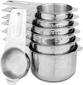 7-Piece 18/8 Stainless Steel Measuring Cups Set, Silver | Includes 1/16, 1/4, 1/3, 1/2, 2/3, 3/4 and 1 Cup, Engraved US and Metric Markings, Pour Spouts and Ring Connector