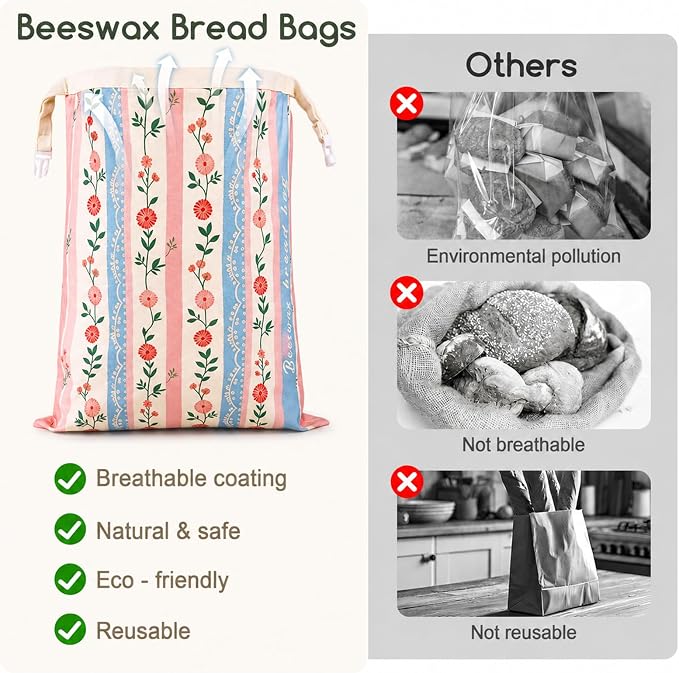 2 Pack Beeswax Bread Bags for Homemade Bread, Sourdough Storage XL 17"x13" | Reusable Bees Wax Bread Bag & Keeper, Natural Canvas with Premium Box for Home Baking, Freezer Storage & Outdoor Use