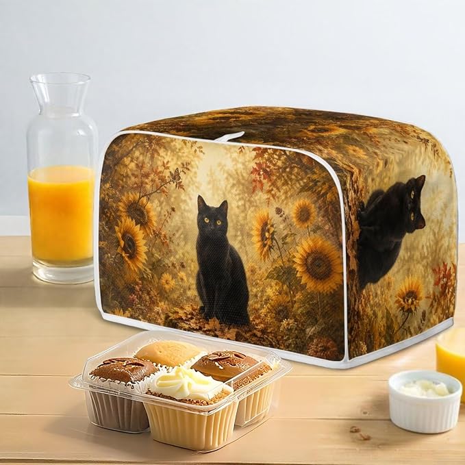 2 Slice Toaster Cover Black Cat Print Bread Maker Machine Covers for Anti-dust and Fingerprint Sunflower Print Microwave Oven Cover