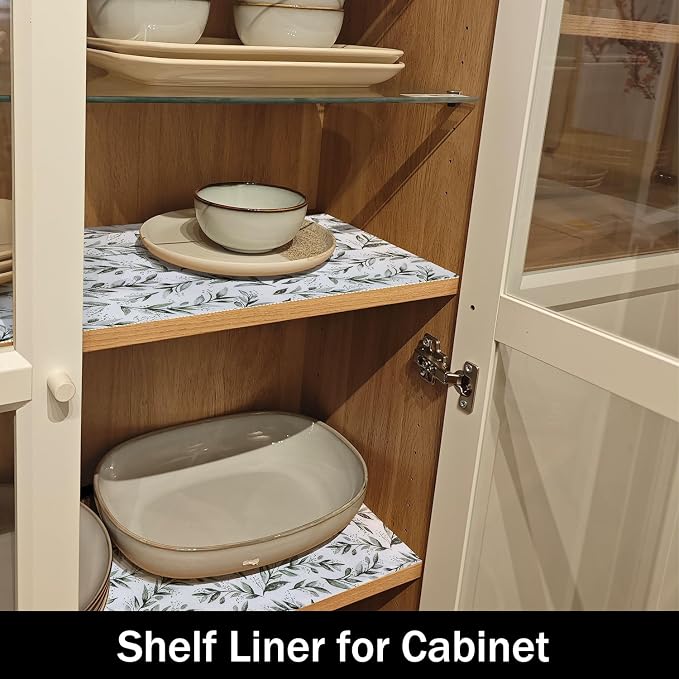 Shelf Liners Non Adhesive and Strong Non-Slip 16IN x 10FT | Shelf and Drawer Liners for Kitchen Cabinet Wire Fridge, Waterproof Shelf Drawer Liner,Easy to Clean,Green Leaf