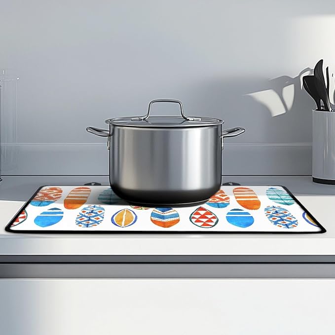 Wave Watercolor Surfboard Stove Top Covers for Electric Stove, Summer Beach Stylish Glass Stovetop Cover with Lanyard Surfboards Pattern Countertop Protector Mat for Kitchen 28 x 20 Inch
