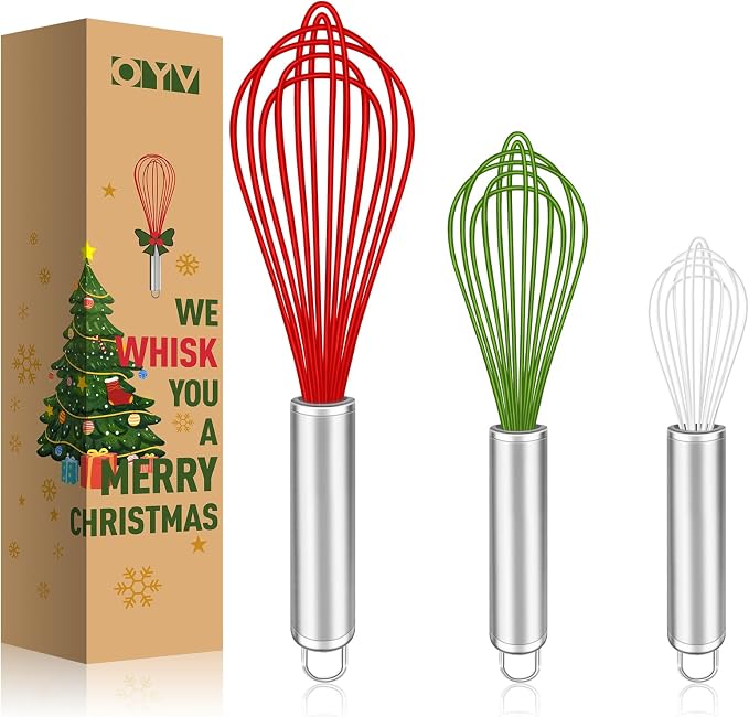 OYV Christmas Whisk Set of 3, 8/10/12 Inch, Holiday Red/Green/White | Christmas Gift for Bakers and Home Chefs