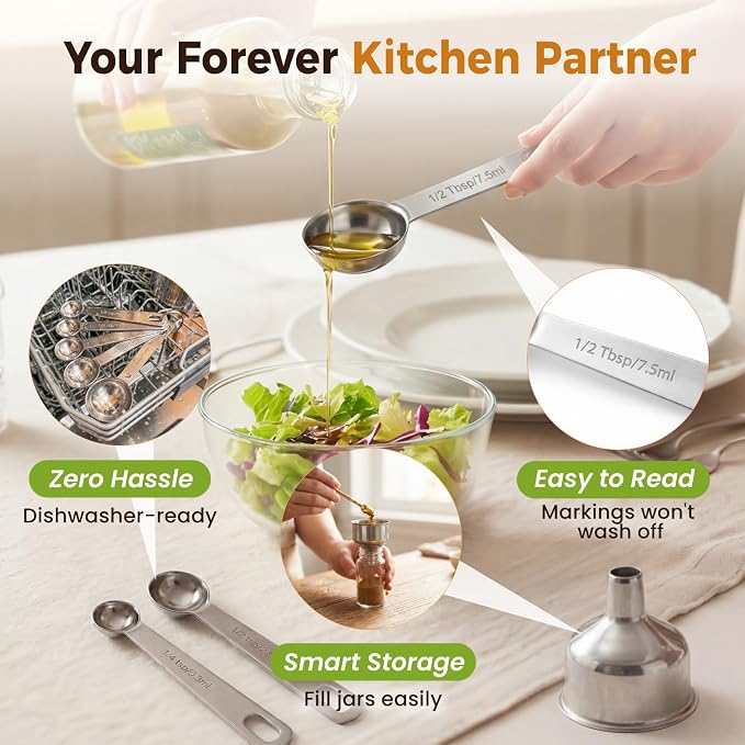 13PCS Measuring Cups and Spoons Set, Premium Heavy Duty Steel Measuring Spoons Cups Set with Metric and US Measurements, Set for Measuring Dry and Liquid Ingredients