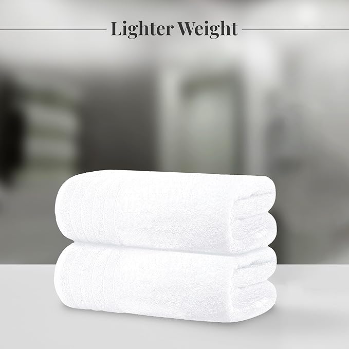 8 Piece Towel Set, 2 XL Bath, 2 Hand, 4 Washcloth, White | 100% Cotton, Lighter Weight, Quicker to Dry, Super Absorbent, Perfect for Bathroom