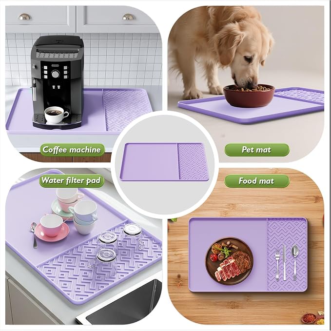 Silicone Coffee Mat with Raised Edges 19" x 12" – Waterproof Countertop Mat, Coffee Maker Pad, Espresso Machine Mat, Heat Resistant Dish Drying Mat