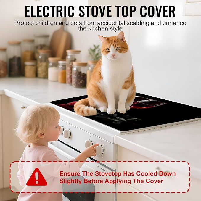 NYZE Stove Top Cover for Electric/Glass Stove, Red Wine Glasses & Rose Flat Top Cooktop Protector, Electric Cooktop Cover, Extra Counter Space for Kitchen