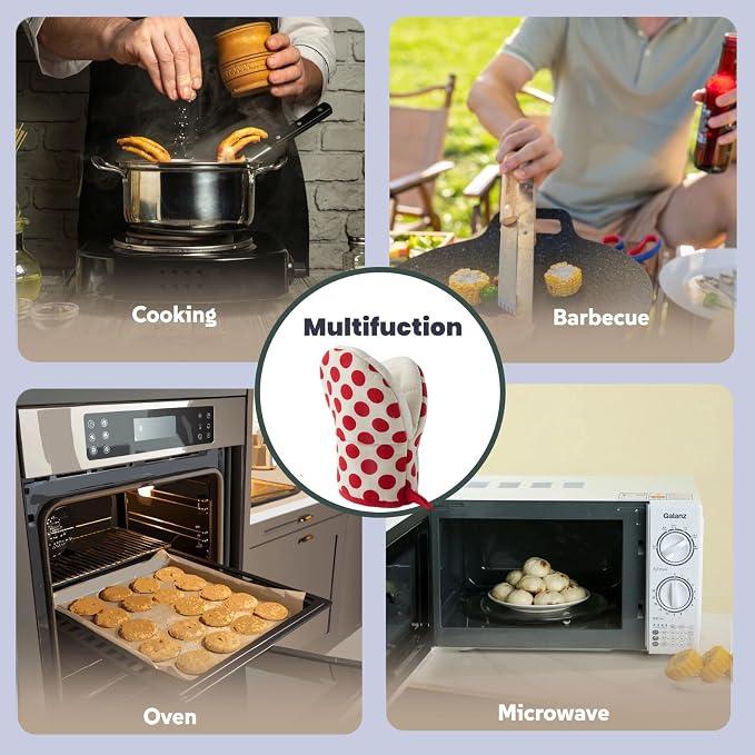 1 Pair Mini Oven Mitts,High Heat Resistant Oven Gloves,Kitchen Short Oven Mit with Hanging Loop for BBQ, Baking, Cooking and Grilling, (dotRed)