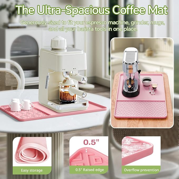 Silicone Coffee Mat with Raised Edges 24" x 16" – Waterproof Countertop Mat, Coffee Maker Pad, Espresso Machine Mat, Heat Resistant Dish Drying Mat