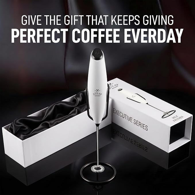 Zulay Kitchen Powerful Milk Frother Wand With Duracell Batteries - Ultra Fast Handheld Drink Mixer - Electric Whisk Foam Maker for Coffee, Lattes, Cappuccino & Matcha - Z1 Motor - Exec White & Black