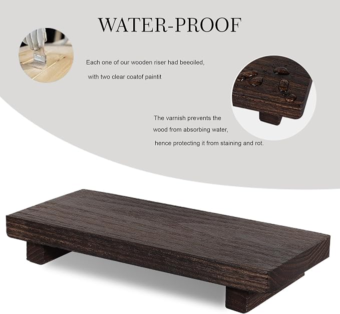 Wood Bathroom Tray Farmhouse Decor Kitchen Soap Holder, 10"x4.5" Drak Brown | Waterproof, Lightweight, Easy Clean, Small Wooden Riser Pedestal Stand Accessories for Office Desk, Vanity, Counter, Sink