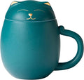 HEER Cat Ceramic Tea Mug 13.5oz with Infuser and Lid, Green | Cat Lover & Cat Mom Birthday Gift for Women, Perfect for Loose Leaf Tea, Tea Strainer Cup for Home & Office Use