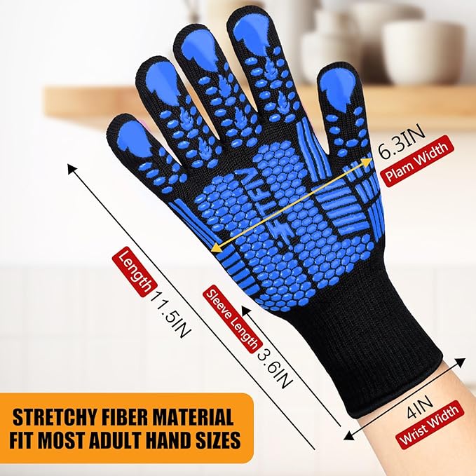 BBQ Gloves, 1472°F Heat Resistant with Silicone Grip Oven Mitts | Non-Slip Grip, for BBQ, Grilling, Oven, Smoker, Cooking and Baking