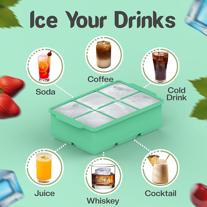 KitchFort® Large Silicone Ice Cube Tray (3-Pack) - 2" Big Ice Mold with Lid | Easy Release, Cocktail, Whiskey Ice Cubes Mold - Food Grade - Ice Cube Trays for Freezer - Stackable Silicone Ice Tray