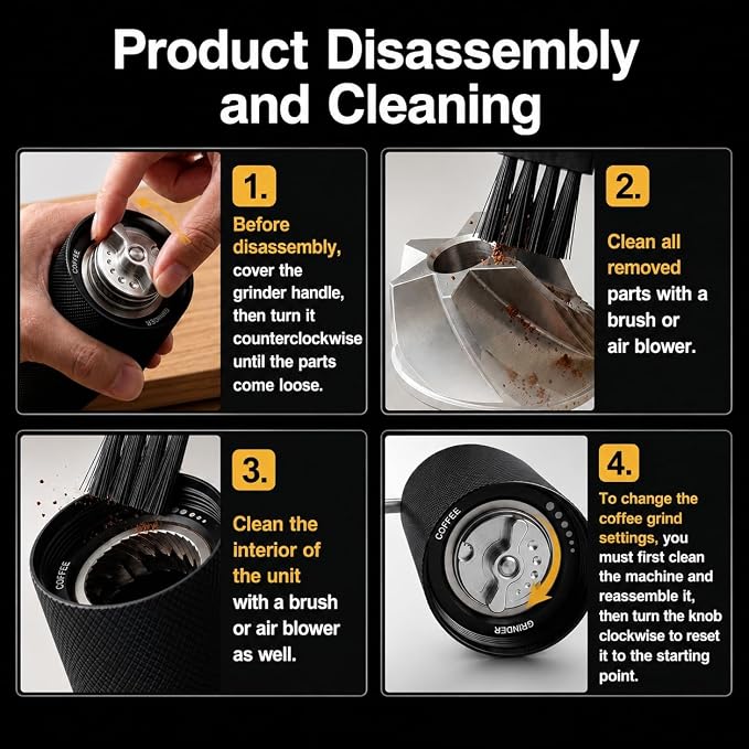 Manual Coffee Grinder - Stainless Steel Burrs, Adjustable Grind Settings, Portable Hand Crank for Espresso, Drip, French Press - Compact, Durable, Ideal for Home & Travel (Black)