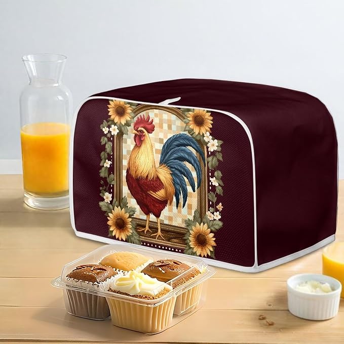 Chicken Sunflower Toaster Cover, Foldable Two Slice Toaster Appliance Dust-proof Cover for Kitchen Small Appliance Dust Cover and Fingerprint Protection Home Decor