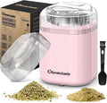 Hermolante Herb and Spice Grinder, 200W Electric With Stainless Steel Blade, Cleaning Brush - Compact Size 5.11in (Pink)